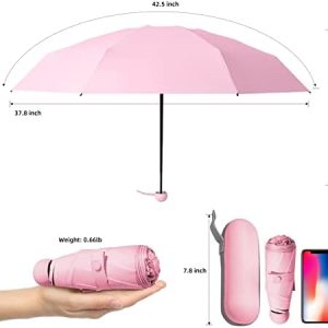 Trenovo Travel Umbrella – Mini Folding Compact Umbrella with Case, 8 Ribs Lightweight Portable Umbrella, Small Sun & Rain Pocket Umbrella for Girls and Women