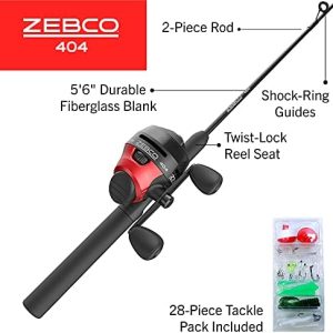 Zebco 404 Spincast Reel and 2-Piece Fishing Rod Combo, Durable Fiberglass Rod with EVA Handle, QuickSet Anti-Reverse Reel with Built-In Bite Alert, Pre-Spooled