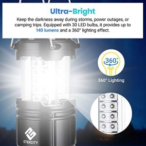Etekcity Lantern Camping Essentials Lights, Led Lantern for Power Outages, Tent Lights for Emergency, Hurricane, Battery Powered Flashlight, Survival Kits, Operated Lamp, 2 Pack, Black