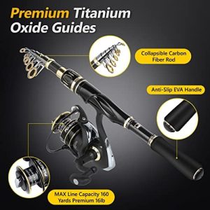 PLUSINNO Fishing Rod and Reel Combos Set,Telescopic Fishing Pole with Spinning Reels, Carbon Fiber Fishing Rod for Travel Saltwater Freshwater Fishing