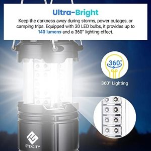 Etekcity Camping Lantern for Power Outages, Emergency Camping Lights, Led Lantern for Camping Essentials Gear Supplies, Collapsible Waterproof Tent Lights for Indoor Outdoor Home, 4 Pack, Black