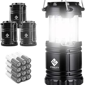 Etekcity Camping Lantern for Power Outages, Emergency Camping Lights, Led Lantern for Camping Essentials Gear Supplies, Collapsible Waterproof Tent Lights for Indoor Outdoor Home, 4 Pack, Black
