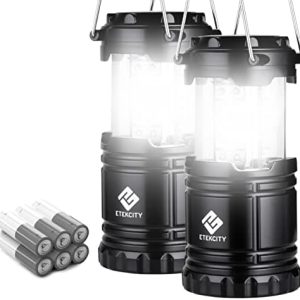 Etekcity Lantern Camping Essentials Lights, Led Lantern for Power Outages, Tent Lights for Emergency, Hurricane, Battery Powered Flashlight, Survival Kits, Operated Lamp, 2 Pack, Black