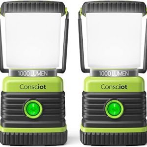 LED Camping Lantern, Consciot Battery Powered Camping Lights, 1000LM, 4 Light Modes, IPX4 Waterproof Tent Lights, Portable Flashlight for Power Outages, Emergency, Hurricane, Hiking, 2-Pack