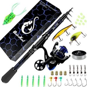 QudraKast Fishing Rod and Reel Combos, Unique Design with X-Warping Painting, Carbon Fiber Telescopic Fishing Rod, Best Gift for Fishing Beginner and Angler